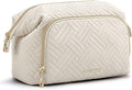 BAGSMART Travel Makeup Bag, Cosmetic Bag Small Make Up Organizer Case,Wide-open Pouch for Women Purse for Toiletries Accessories Brushes,Small Beige by BAGSMART