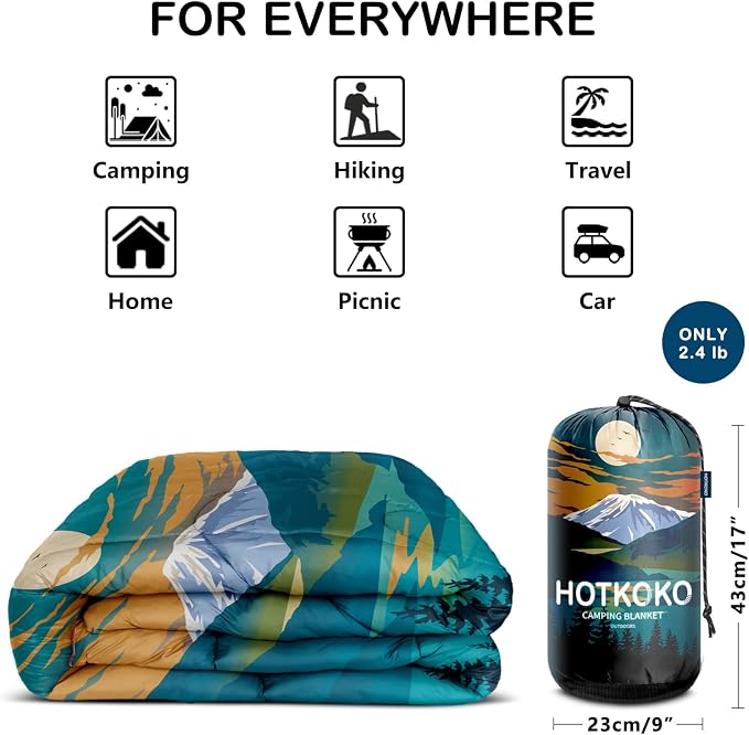 Puffy Camping Blanket,Large Camp Blanket Outdoor Camping Quilt Waterproof | Lightweight Printed Warm Packable Down Alternative Blanket for Camping,Traveling, Stadium, Hiking, Picnics - Image 7