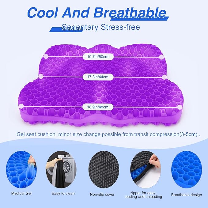 Thicken 19.7in Seat Cushion, Gel Seat Cushion for Long Sitting–Office Chair, Wheelchair, Car Pad, Large Cooling Support Pad for Back Pain, Sciatica, Tailbone Pain Relief - Image 6