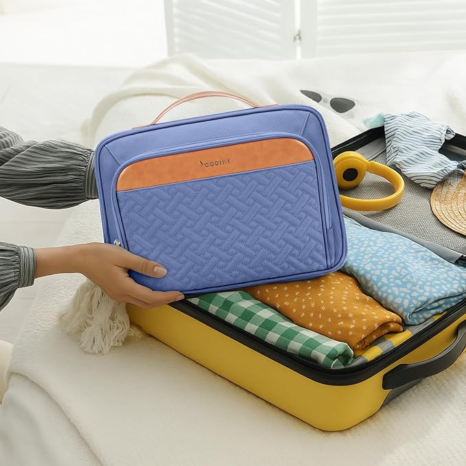 Travel Hanging Toiletry Bag for Women, Cruise Ship Essentials, with Jewelry Organizer, Extra Large Makeup Dopp Kit, Waterproof Cosmetic Bags, Toiletries Kit Set with Trolley Belt, Blue - Image 2