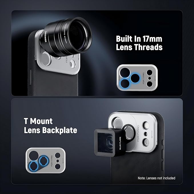 NEEWER Phone Case for 17 Pro, Modular Protective TPU/PC Phone Cover with 67mm Thread Filter Ring, 17mm Lens Backplate, T Mount Lens Adapter Compatible with Moment MagSafe iPhone 17 Pro, PA133 - Image 4