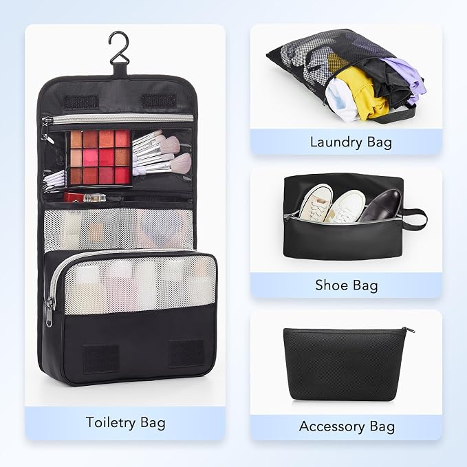 OlarHike 8 Set Compression Packing Cubes for Travel Essentials,Compressible Expandable Space Saver Bags for Organizing Clothes,Luggage Suitcase Garment Bags with Over 1000 pcs Mesh Holes(Black) - Image 5
