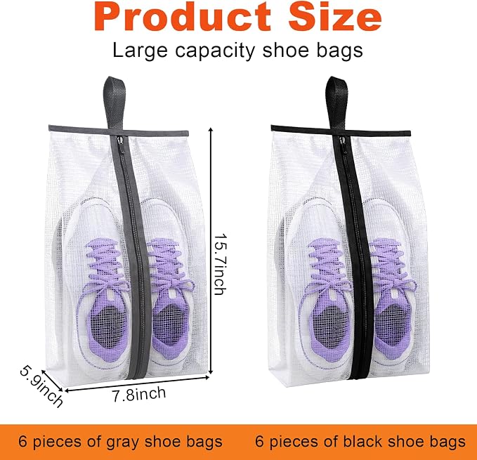 12 Pcs Shoe Bags for Travel, Waterproof Travel Shoe Bag with Zipper & Handle Portable Shoe Storage Bag Portable Boots Organizer for Men Women - Image 2