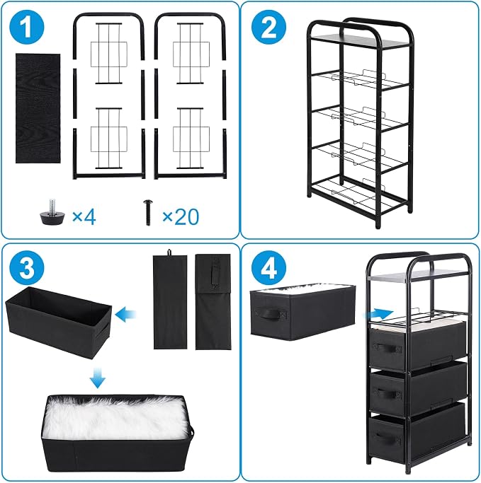 MAX Houser 4 Drawer Narrow Dresser Fabric Storage Tower Vertical Slim Storage Chest Organizer Nightstand Side/End Table Small Standing Organizer Removable Drawers Wood Top for Bedroom, Bathroom（Black - Image 7