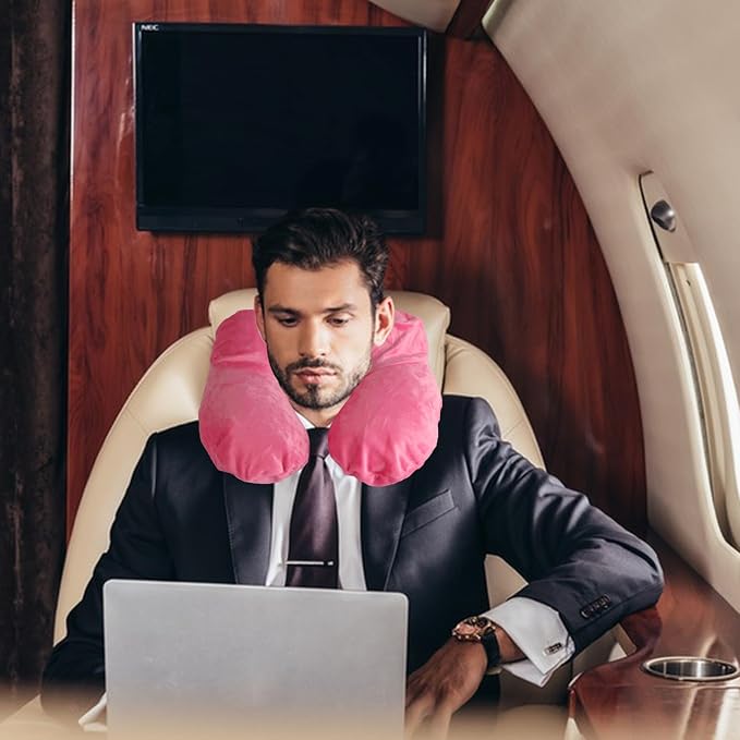 Air-Filled Travel Pillows for Sleeping Airplane Neck Support for Traveling Pillow Inflatable Travel Neck Pillows for Air-Filled Neck Pillow Airplane, with Eye Masks, Earplugs - Image 6