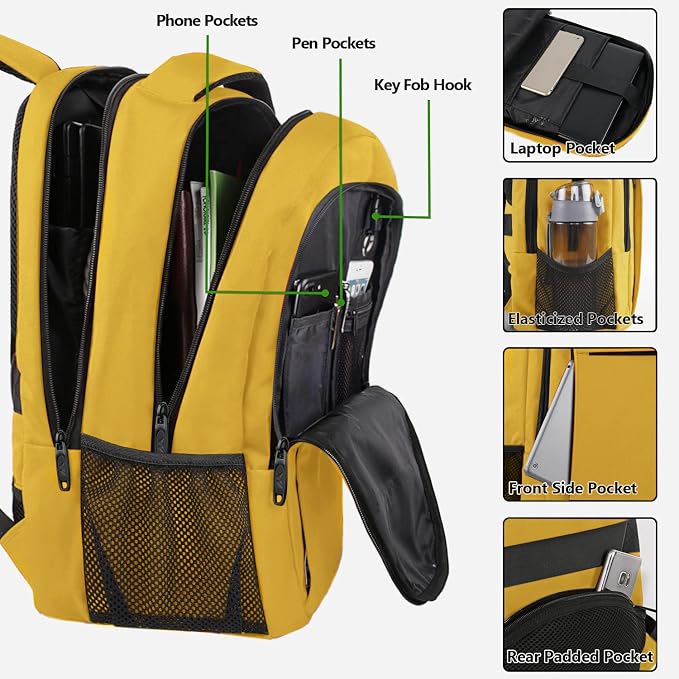 MATEIN Yellow Travel Laptop Backpack, 15.6 Inch Computer Student Bookbag | Anti Theft, Water Resistant, Breathable, Sturdy Lightweight College Backpack, Carry On Personal Item Bag, Gifts for Women Men - Image 2