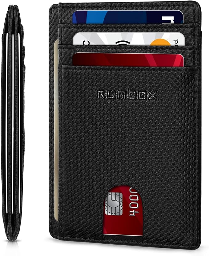 RUNBOX Slim Wallet for Men and Women, RFID Blocking Leather Card Holder | Minimalist 8-slot design fits IDs and credit cards in a thin profile for front pockets, purses, pants and travel by RUNBOX
