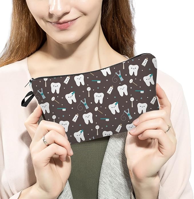 Livel lhood Cartoon Tooth Cute Small Makeup Bag | Printed Padded Cosmetic Organizer Zipper Pouch, Cartoon Tooth Gift for Women Friends - Image 3