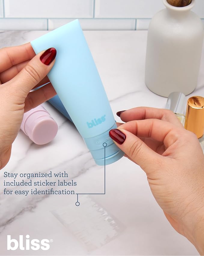 Bliss Travel Bottles Set TSA Approved Leak-Free Refillable Toiletries | Soft, Durable Containers Compress and Rebound Easily, Includes Spray Options for Toners and Mists, Carry-On Ready - Image 5