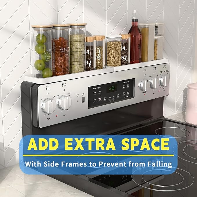 PEKER Magnetic Stove Top Shelf for 30" Stoves, Over Oven Shelf Above with Bamboo Spice Rack Organizer, Heat-Resistant, Space-Saving Solution for Kitchen Storage - Image 3