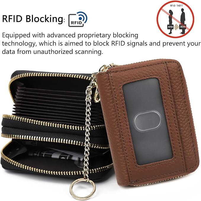 imeetu Rfid Credit Card Holder, Businese Card Case, Wallet for Women Men | Genuine Leather Card Wallet with id Window, Keychain & Double Zipper, Water-resistan Small Wallet with Gift Box, Daily Travel - Image 5