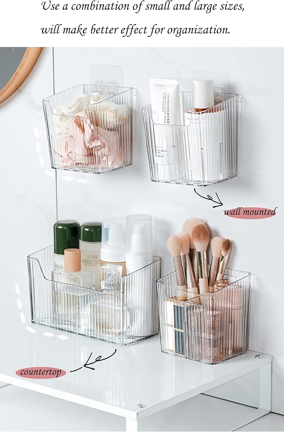 Lae Nuvole 2Pcs Storage Organizer Bins, Wall Mount Toothbrush Holder, Green | with Dividers & 4 Adhesive Pads, No Drill, Renter Friendly, BPA-Free PET; Fits Bathroom, Apartment, RVs, Cabinet/Pantry Door - Image 4