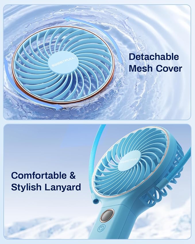 SWEETFULL Handheld Portable Fan, 5000mAh Rechargeable Battery, 6 Speed Wind, LED Digital Display, Foldable Electric Personal Mini Travel Fan with Backup Power, Summer Essentials Gifts for Women Girl - Image 8