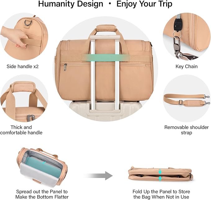 Hanke Carry On luggage Bags for Travel, Large Foldable Duffle Bag for Travel, Softside Lightweight Travel Bag Carry On Bags for Airplanes Women, Travel Tote Bags for Women Men.（Pink） - Image 7