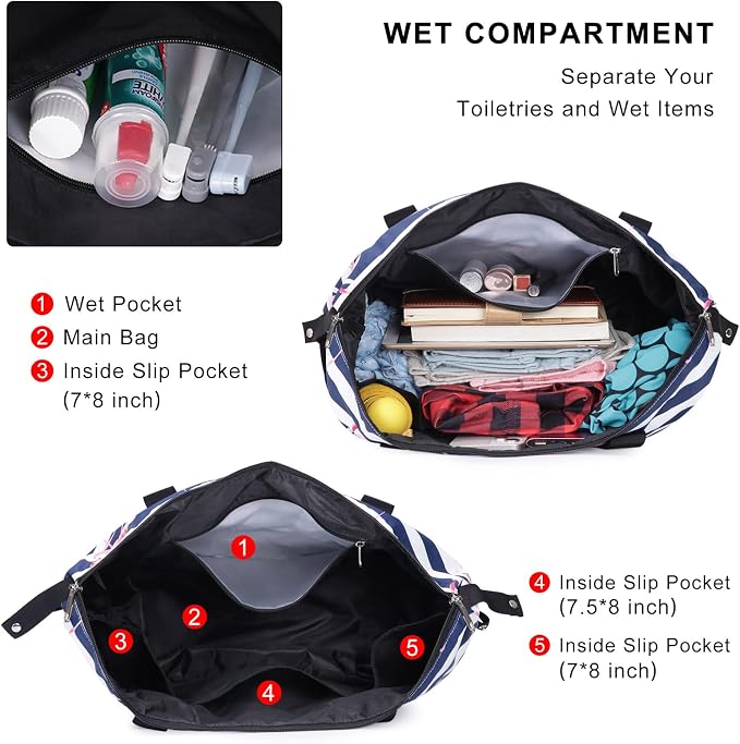 Expandable Duffel Bag for Women with Trolley Sleeve/Wet Pocket Weekender Travel Tote Large Carry On Overnight Luggage - Image 4