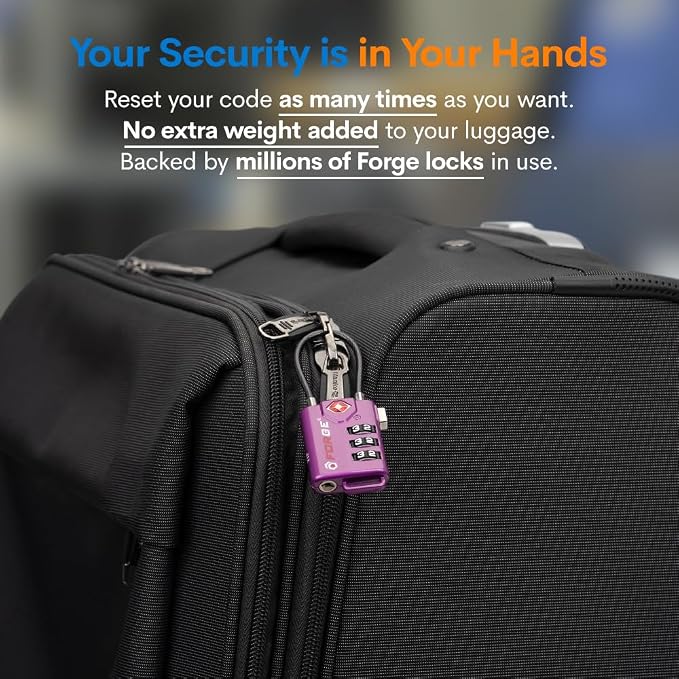 Forge TSA Approved Luggage Locks, Re-settable Combination with Alloy Body (Dark Purple 4 Locks) - Image 9