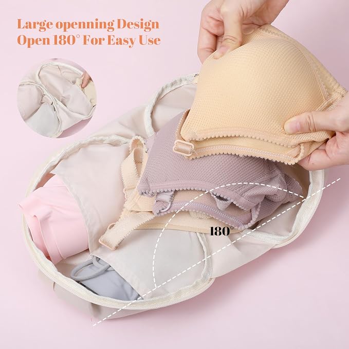 SHENLIU Travel Underwear Organizer Bag for Women, Portable Multi-Compartment Underwear Travel Cubes for Bras Lingerie, Luggage Packing Organizer for Suitcase Carry-Ons(Beige) - Image 3