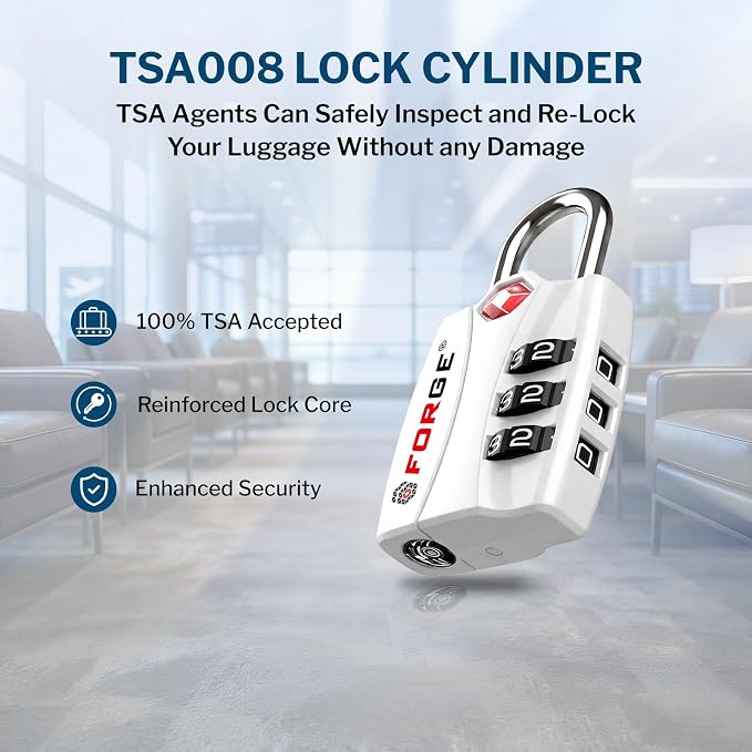 Forge Open Alert TSA Approved Luggage Locks - 3 Digit Combination, Easy Read Dials, Zinc Alloy Body - Ideal Travel Lock for Luggage, Suitcases, Bags & Toolboxes. White 2 Locks. - Image 3