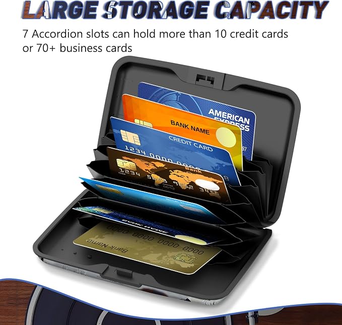 Credit Card Holder, Mini RFID Small Aluminum Card Wallet Business Card Case | Blocking Slim Metal RFID Blocking Front Pocket Wallet Hard Case Durable CC Holder for Women Men, Retro Music Player - Image 4