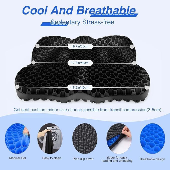 Thicken 19.7in Seat Cushion, Gel Seat Cushion for Long Sitting–Office Chair, Wheelchair, Car Cushion, Large Cooling Pad for Back Pain, Sciatica, Tailbone Pain Relief | Office Chair, Wheelchair, Car Cushion, Large Cooling Pad for Back Pain, Sciatica, Ta... - Image 6