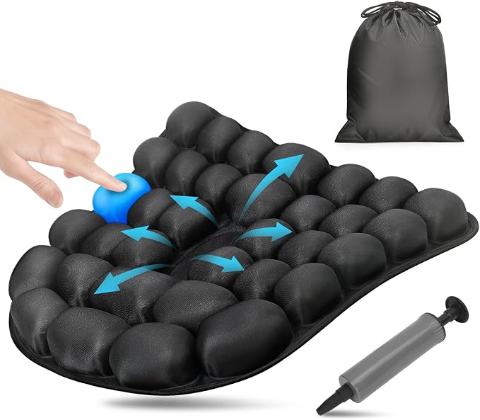 Airplane Seat Cushion for Long Flights, Inflatable & Portable Travel Cushion for Tailbone Pain Relief, Pressure Relief Car Seat Cushion for Office Chair and Wheelchair Use by Pewfugu