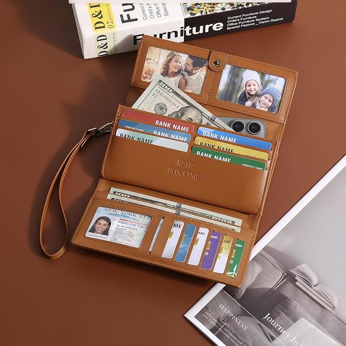 GOIACII Wristlet Wallets for Women RFID Blocking Western Clutch Brown | Embossed Leather, Vintage Design, Trifold, Large Billfolds, Ladies Purses with Zipper Coin Pocket - Image 2