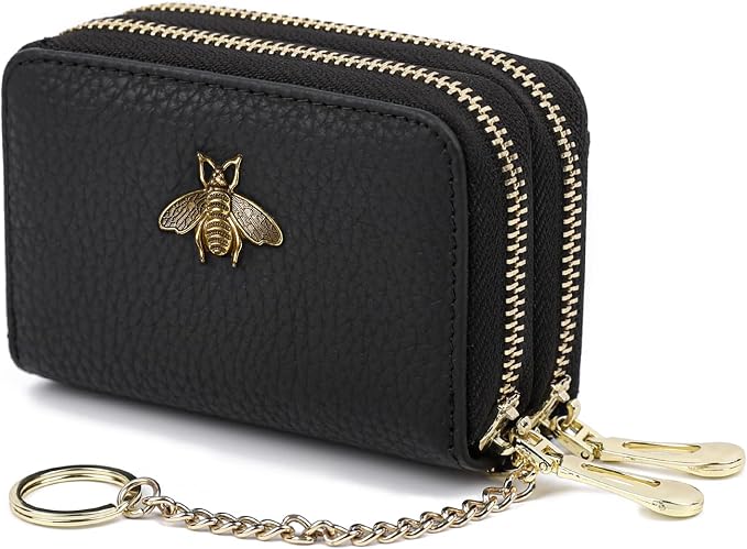 imeetu RFID Credit Card Holder, Small Card Wallet Women, Leather Card Case | Genuine Leather Women's Card & id Cases, Change Coin Purse with Zipper Keychain id Window, 20 Colors & 3 Styles, Daily, Gifts by imeetu