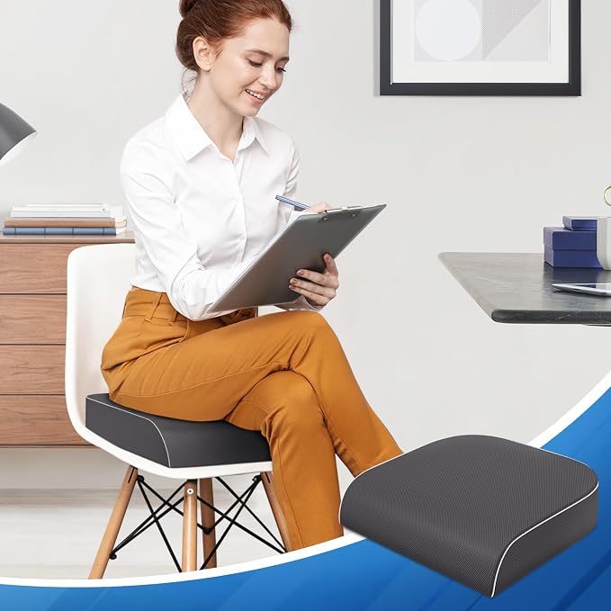 SweetSlubr Seat Cushion, Chair Pad, Memory Foam Tailbone Pain Relief | Office Chair Cushion for Tailbone Pain Relief, Non-Slip Cover, Soft Support for Office Chair, Car Seat,2X-Large/Gray - Image 3