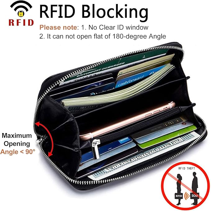 Moflycom Womens Wallet RFID Blocking Genuine Leather Zip Around Wallet Clutch Wristlet Travel Long Purse for Women - Image 3