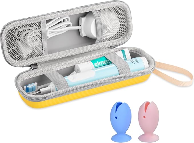 Toothbrush Travel Case for Oral B/Oral-B Pro 1000 1500 5000 7000 7500 9600/ Philips Sonicare 4100 5100 6100 5300 Electric Toothbrush, Portable Hard Protective Storage Bag (Yellow Case and 2 Caps) by TUNYINSH
