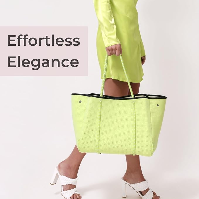 POPUPS Large Neoprene Tote Bag for Women - Everyday Designer Handbag for Travel Work and Beach with Pockets and Zipper Pouch - Image 9