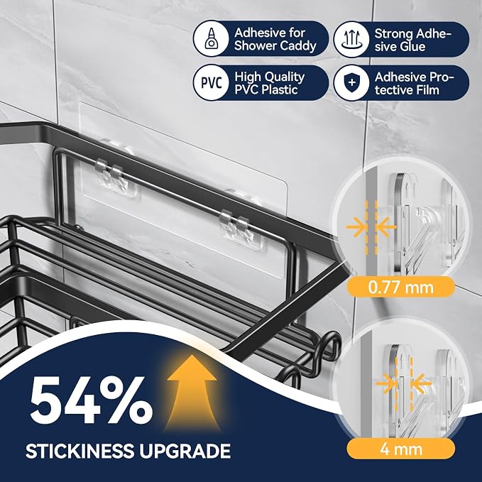 5-Pack Shower Caddy Adhesive Replacement - Transparent Shower Adhesive Strips, No Drilling Hooks for Bath Storage Shelves, Kitchen Racks, Basket & Soap Holder - Image 3