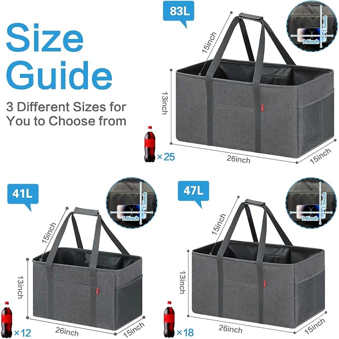 LHZK Standing Extra Large Utility Tote Bag with Metal Wire Frame and the Sides Rinforced, Extra Large Tote Bag with Handle, Reusable Grocery Bags Foldable, Beach Bag, Car Tote (Grey) | Metal Wire Frame - Image 4