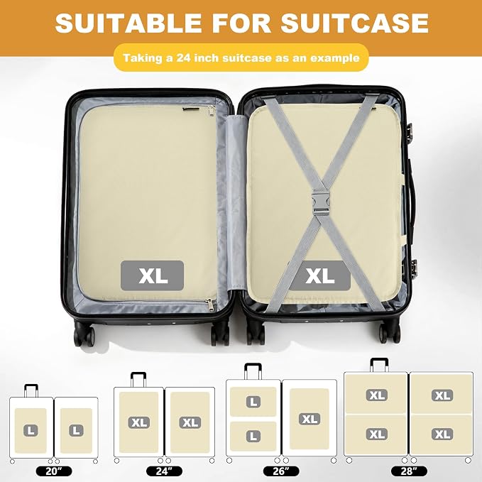 Compression Packing Cubes Travel Packing Suitcase Organizer Bags, Beige | Heavy Duty Expandable Travel Cubes for Packing Luggage Organizer Bags Compression Bags for Travel Essentials - Image 5