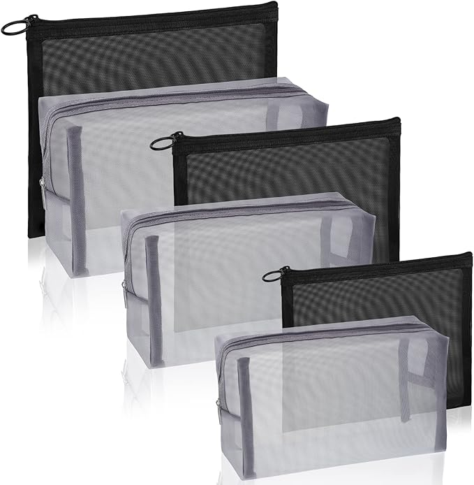 6 Pieces Mesh Makeup Bags Mesh Cosmetic Bag Portable Travel Organizing Zipper Pouch Toiletries Makeup Pouches for Home Office Travel Accessories by Boao