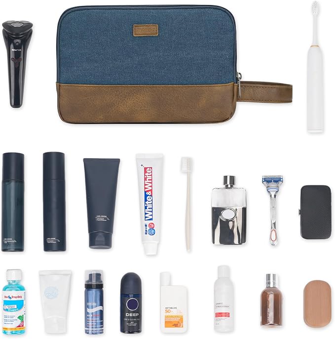 WANDF Travel Toiletry Bag for Men, Canvas Shaving Dopp Kit | Wet Separation, Water-Resistant Fabric, Travel Bag for Toiletries, Shaving Accessories, Weekend Trips - Image 8