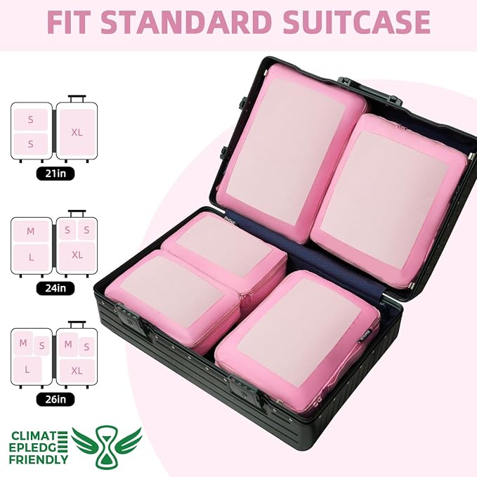 BAGAIL 4 Set/6 Set/8 Set Compression Packing Cubes Travel Accessories Expandable Packing Organizers (Square Mesh, 06-Pink) - Image 7
