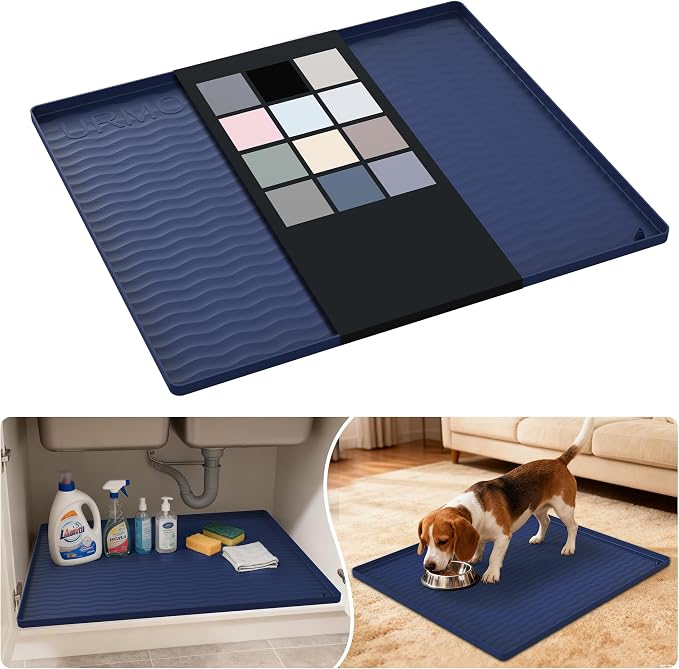 URMONA Waterproof Silicone Under Sink Mat 25'' x 22'' Shelf Liner for Kitchen and Bathroom, Cabinet and Counter Protector, Storage and Organizers, Litter Mat, Pet Cat Puppy Essentials(Navy) by URMONA