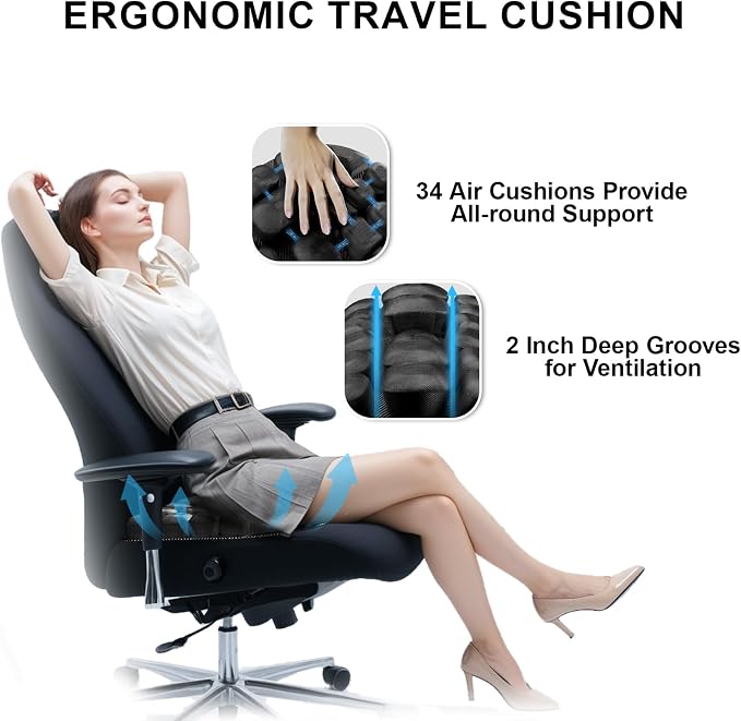 Travel Seat Cushion, Comfortable 3D Inflatable Seat Cushion for Hemorrhoid and Tailbone Pain Relief, Optimal Support for Long Sitting in Car, Air Travel, Office Chairs Etc (Gray, 16" x18") - Image 3