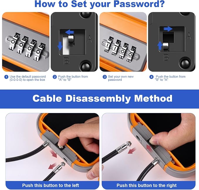 Portable Safe Box with Code, [Waterproof Anti-Theft ]Travel Safe, Combination Security Case Lock Box with Removable Wire Rope, for Home, Cars, Office, Vacation (Orange) - Image 5
