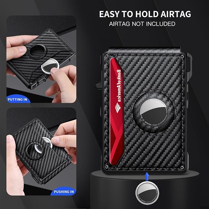 Airtag Wallet for Men, Mens Smart Wallet for Air Tag RFID Blocking, Minimalist Bifold Pop Up Aluminum Credit Card Case Holder 12+ Cards with ID Window, Gift for Men, No Airtag Included, Carbon Fiber - Image 8