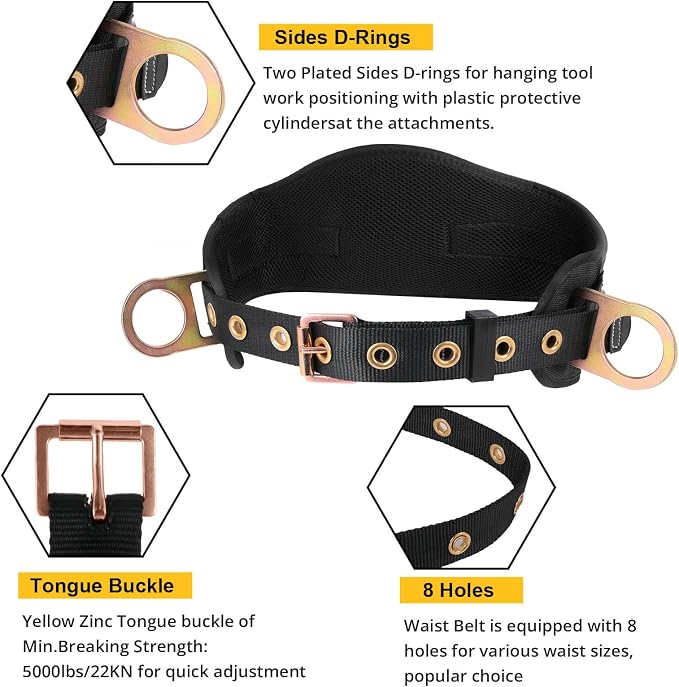 TRSMIMA Safety Harness Climbing Belt - Black Body Fall Protection Men Roof Tree Work Waist-Tongue Buckle Pad D-Ring - Image 3
