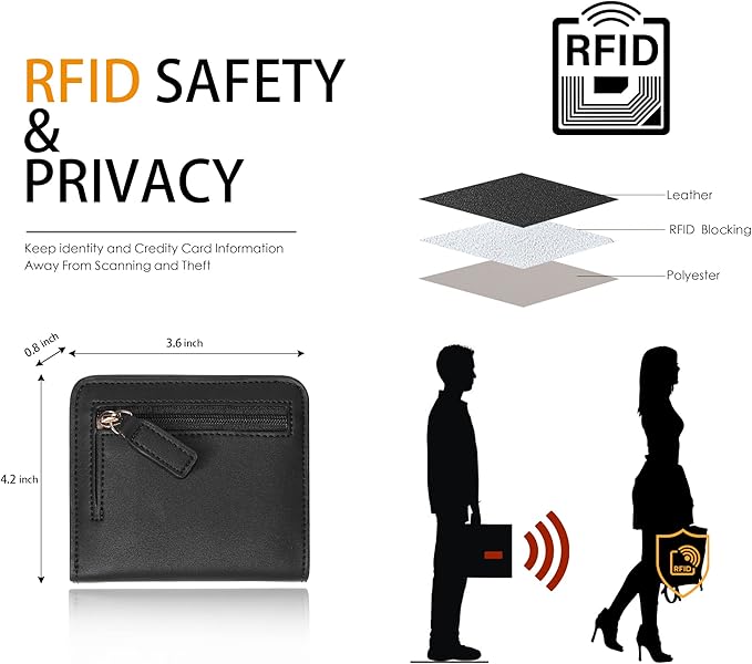 Toughergun Women’s Small Slim Leather Wallet with RFID Protection, Compact Bifold Mini Purse with Clear ID Window - Image 3
