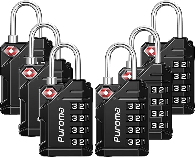 Puroma 6 Pack TSA Approved Luggage Locks, Black 4 Digit Resettable Travel Combination Code Lock with Zinc Alloy Body for Suitcase, Backpack, Laptop Bag, Gym Locker, Toolbox by Puroma