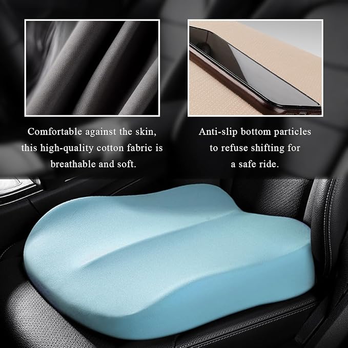 Car Seat Cushion, Comfort Memory Foam Car Cushion, Non-Slip Auto Booster Seat Cushion for Improve Driving Vision, Suitable for Vehicles Trucks SUVs Car Accessories (Blue) - Image 3