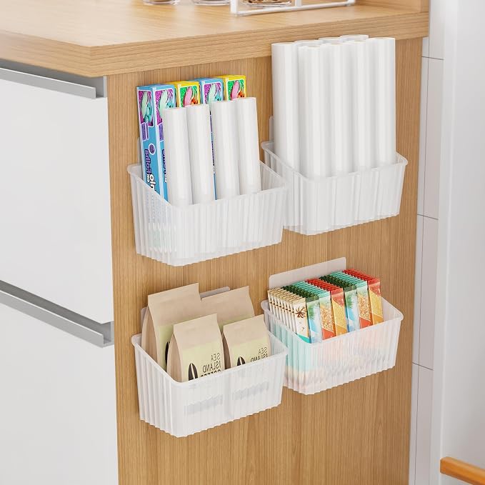 NiHome 4-Pack Cabinet Door Organizer, Adhesive RV Camper Wall Storage Caddy | No-Drill Plastic Bin With Drain Holes For Kitchen Bathroom Pantry Organization, Space Saving Small Item Holder, Medium, White - Image 8