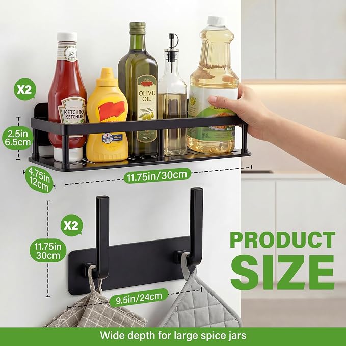 2pc Wall Mounted Floating Shelf, Detachable Storage Rack,No Drill Shelves for Wall,Floating Shelves Damage-Free Expand Walls Space for Living Room Kitchen Bathroom (4, Black) - Image 2