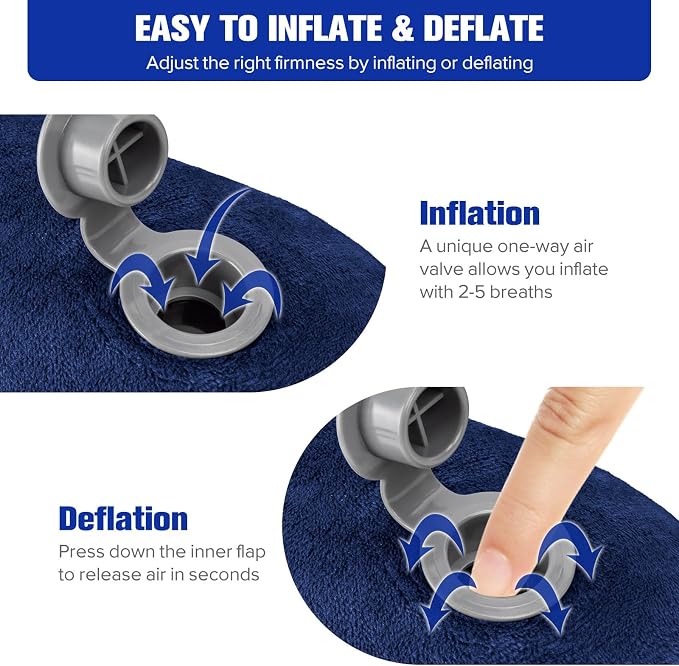 Rewondah Inflatable Travel Pillow for Sleeping Airplane - Inflatable Neck Pillow for Traveling on Plane with Washable Cover, Blow up Neck Travel Pillow for Airplanes, Cars - Portable and Comfortable - Image 5