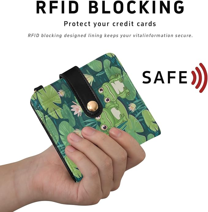 Green Ugly Frog Pond Women's Wallets RFID Blocking,Credit Card Holder Bifold Wallet,Slim Card Cases,PU Leather Travel Wallet for men Girls - Image 4