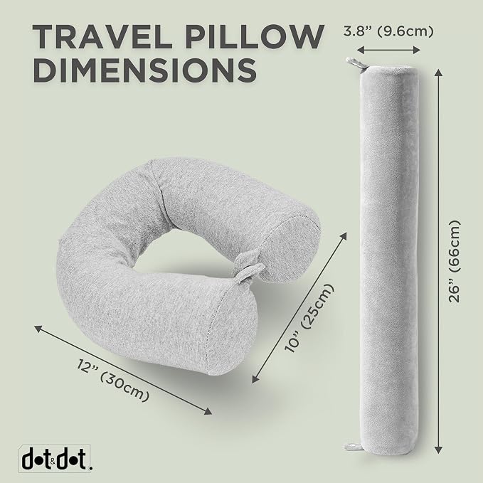 Dot&Dot Twist Memory Foam Travel Pillow, Bendable Neck Pillow for Airplane, Car and Home, 26-Inch Adjustable Roll with Washable Cotton Cover, Gray - Image 7